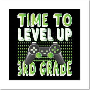 Time To Level Up 3rd Grade Kids Video Game Theme Party graphic Posters and Art